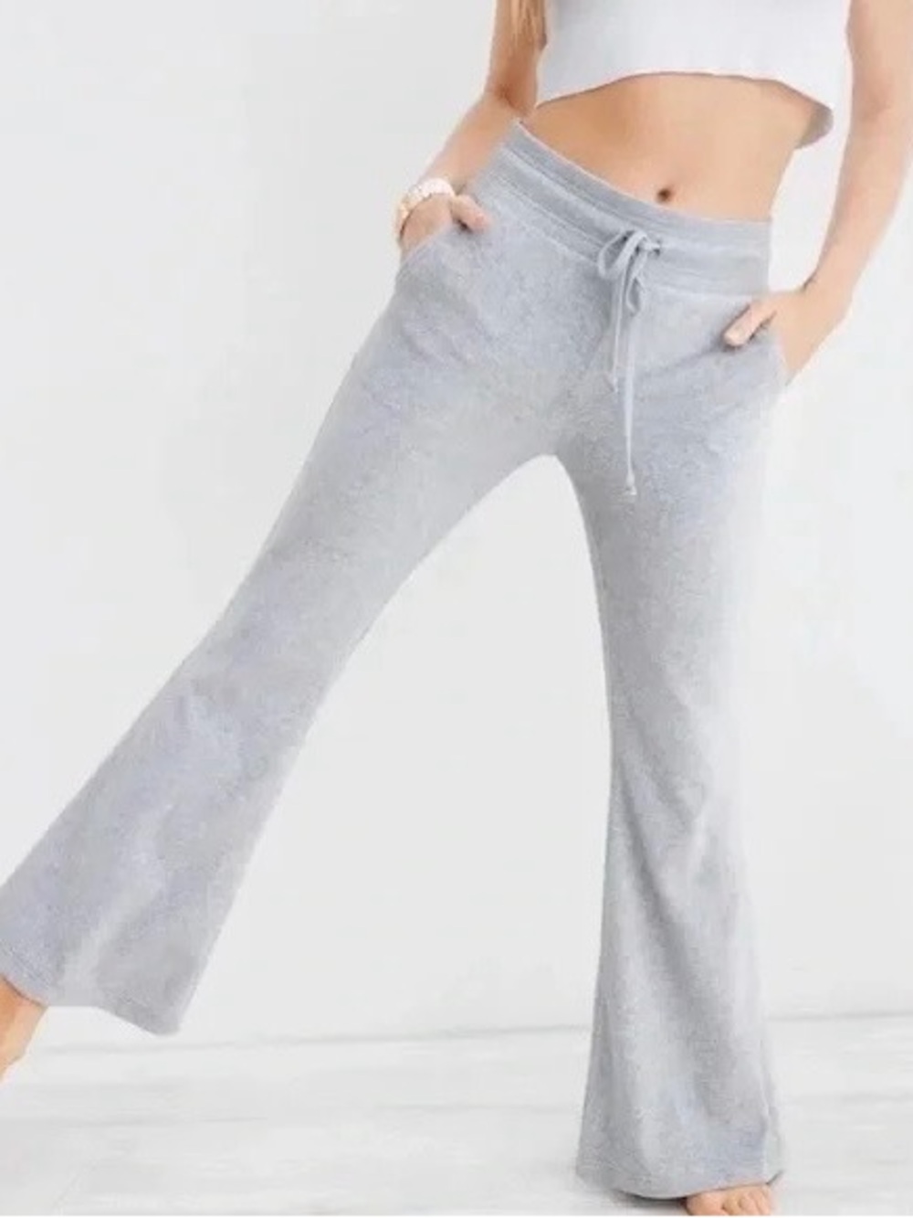 Aerie Kick It Flare Velour High Waisted Pants in Gray - Picture 1 of 4
